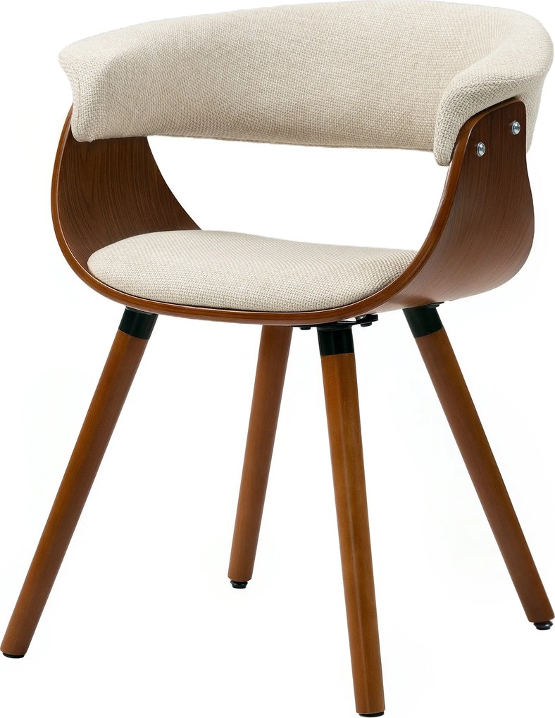 HOMCOM Étkezőszék Háttámlával, Vászon Hatású, Kárpitozott Karfás Szék Fa Lábbal Étkezőasztalhoz, Bézs | Aosom