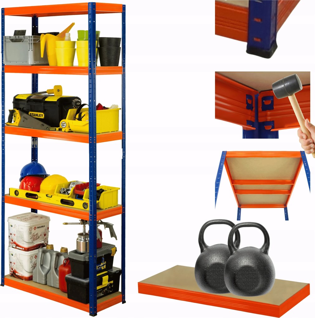 Műhelypolc fém állvány Helios 196x100x30cm 5Px275kg Lengyel