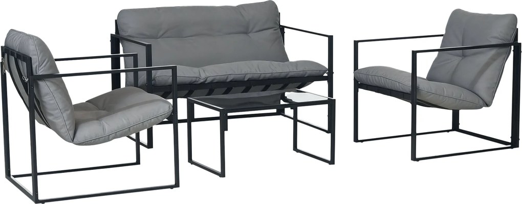 Outsunny 4 Fős Kerti Bútor Szett Acél Időjárásálló Erkélybútor Készlet 2 Személyes Kanapéval, Karosszékkel, Üvegasztallal, Kültéri Ülőgarnitúra Kert,