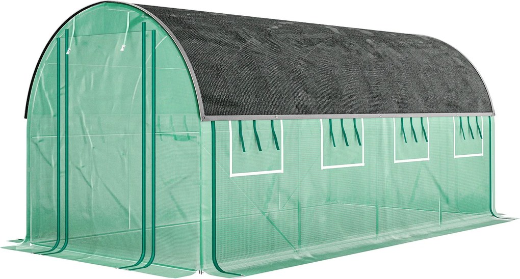 Outsunny Kültéri Üvegház 4.5x2x2m További Fedelezettel, Rolózható Oldalfalakkal, 8 Hálós Ablakkal és 2 Rolózható Ajtóval - Zöld Kert Üvegház | Aosom