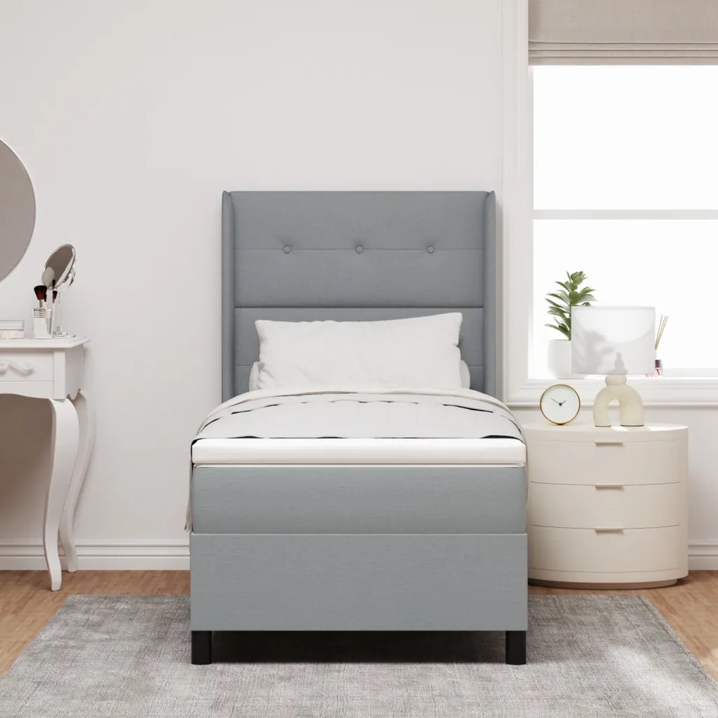 Boxspring ágy matraccal, világosszürke, 100x200 cm, szövet
