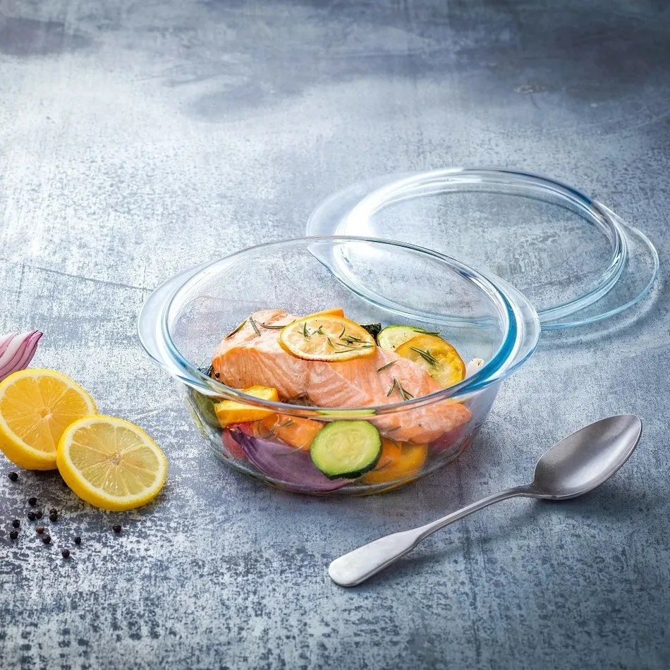 Pyrex Üveg sütőtál fedővel, kerek, 3 l