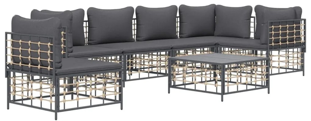 7 részes antracitszürke polyrattan kerti ülőgarnitúra párnákkal