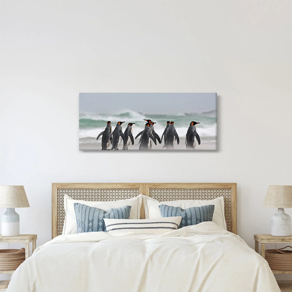 Pingvinek képe az óceán mellett (120x50 cm)