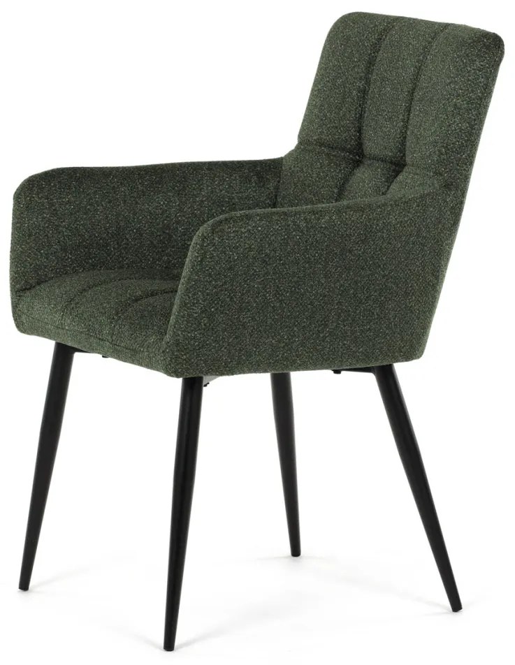 Scaun de sufragerie elegant cu brațe, stofă verde, metal negru