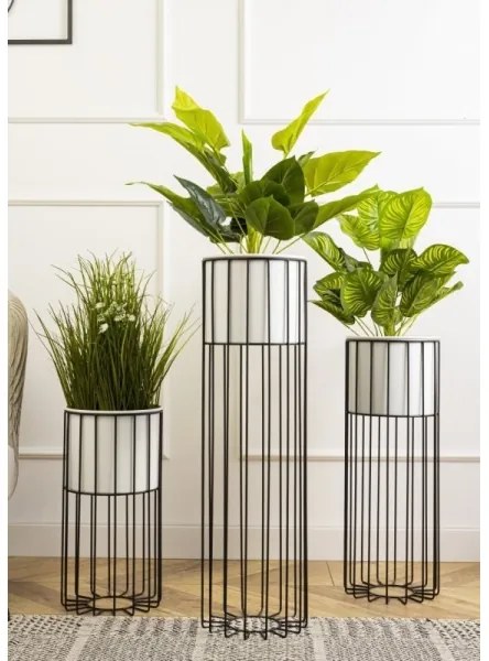 Fém virágcserép LOFT 70x20 cm fekete/fehér