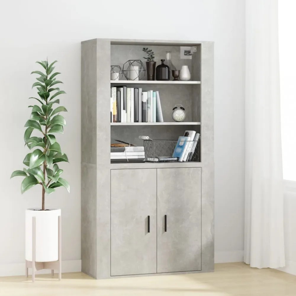 betonszürke szerelt fa faliszekrény 80 x 313 x 80 cm