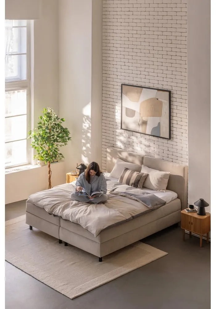 Bézs ágyneműtartós boxspring ágy 160x200 cm Elva Bold – Bonami Selection