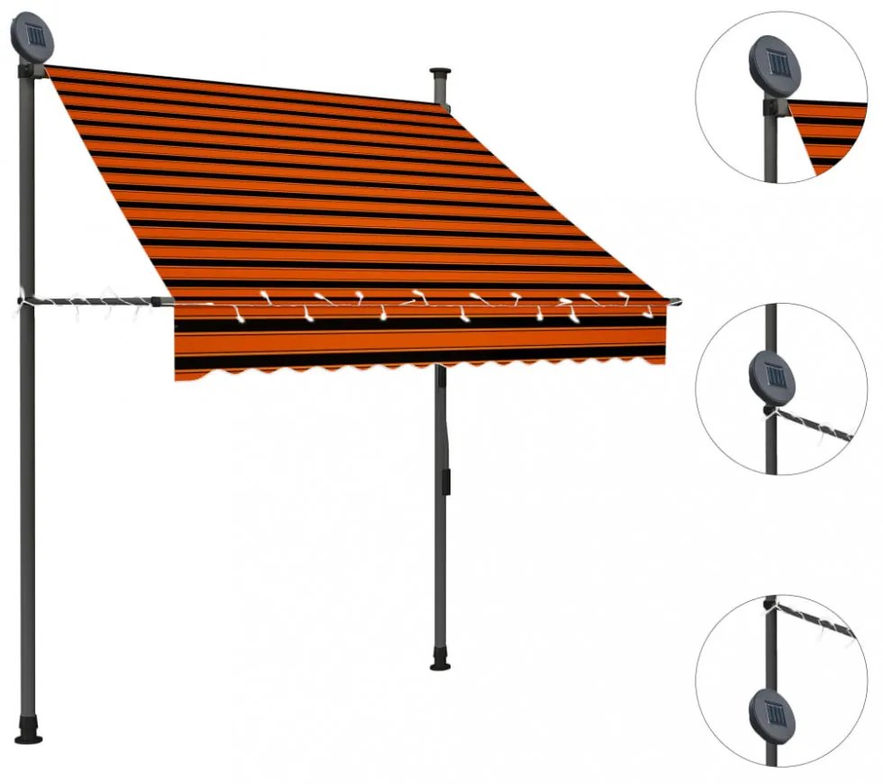 narancssárga-barna kézzel feltekerhető LED-es napellenző 150 cm