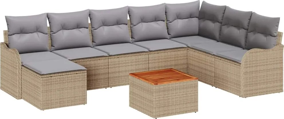 vidaXL Kerti Kanapé Szett párnával 9 pcs Bézs polirattan