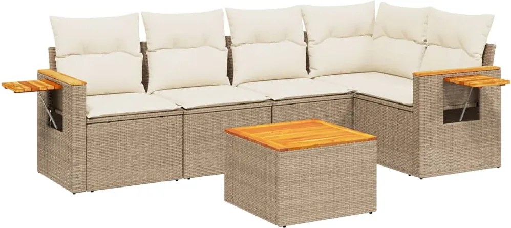 vidaXL 6 részes bézs polyrattan kerti ülőgarnitúra párnával