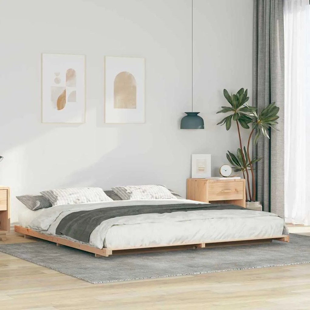 Földi ágykeret Barna 200 x 200 cm Tömör fenyőfa