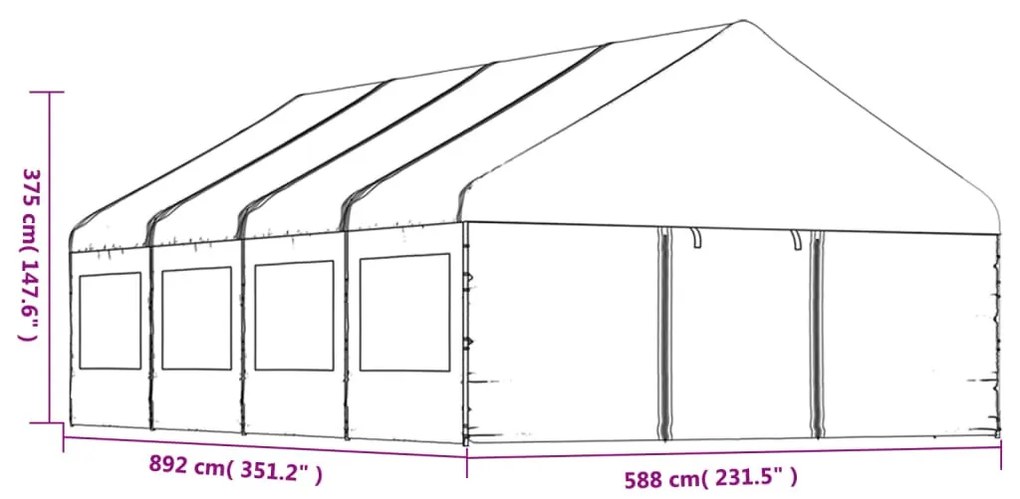 fehér polietilén pavilon tetővel 8,92 x 5,88 x 3,75 m