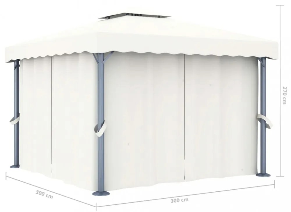 krémfehér alumíniumpavilon függönnyel 3 x 3 m