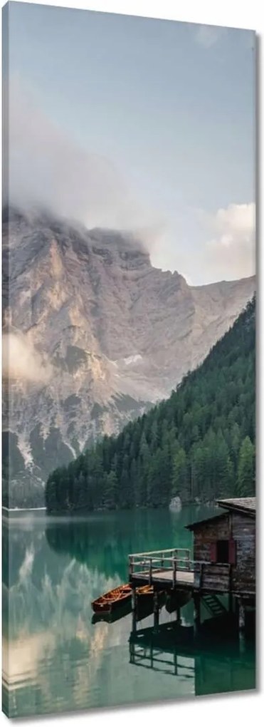 Vászonkép 40x100 Tájkép hegyekkel Házikó