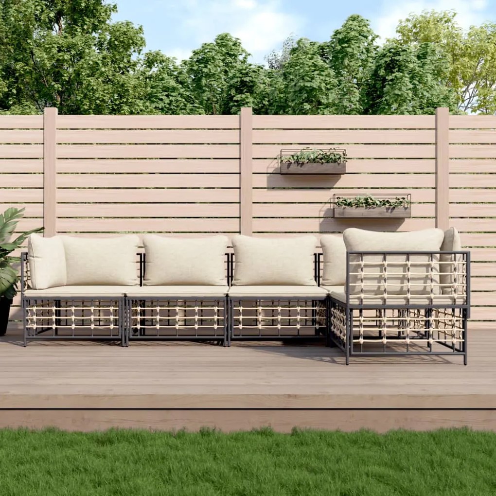 5 részes antracitszürke polyrattan kerti ülőgarnitúra párnákkal