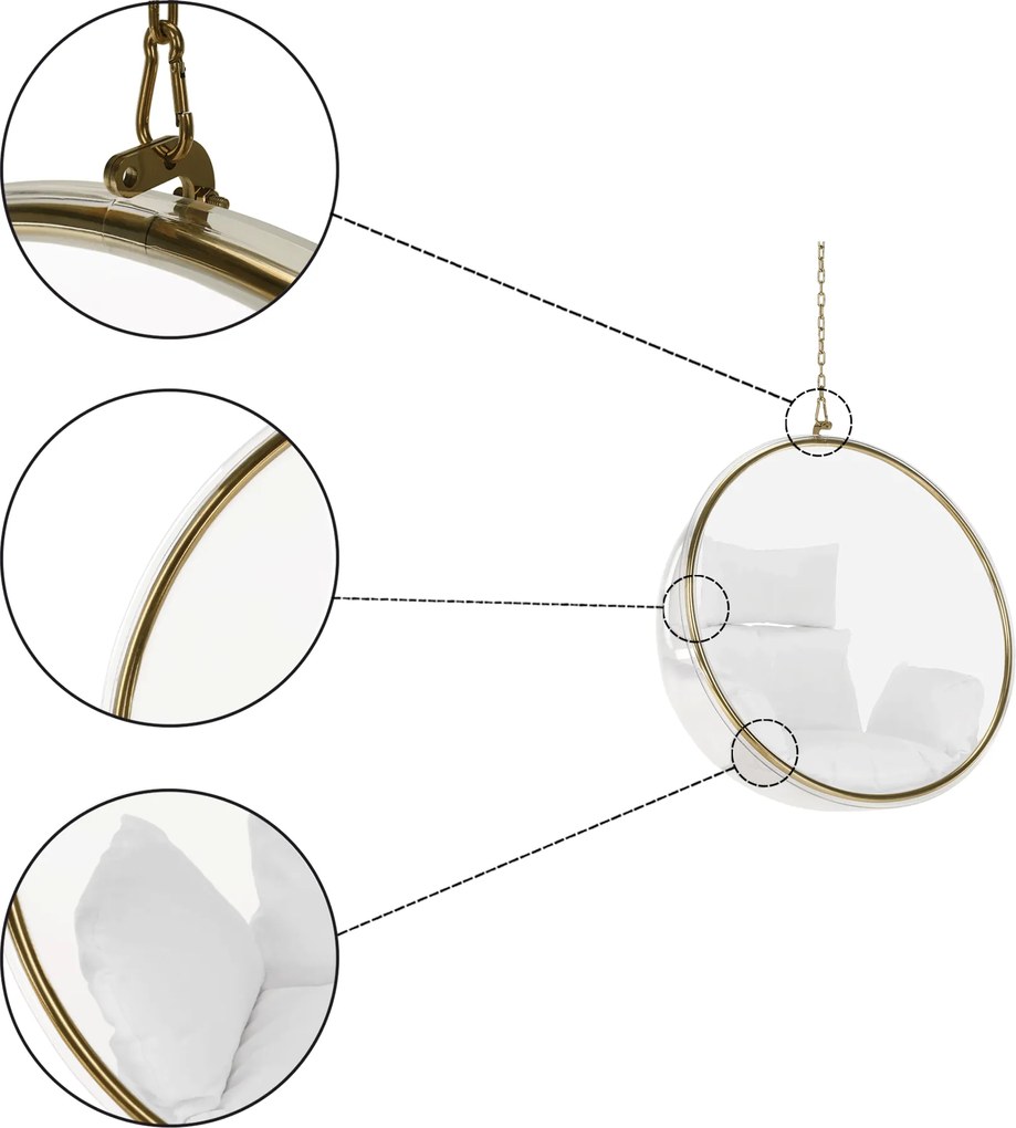 Függő fotel, átlátszó/arany/fehér, BUBBLE NEW TYP 1