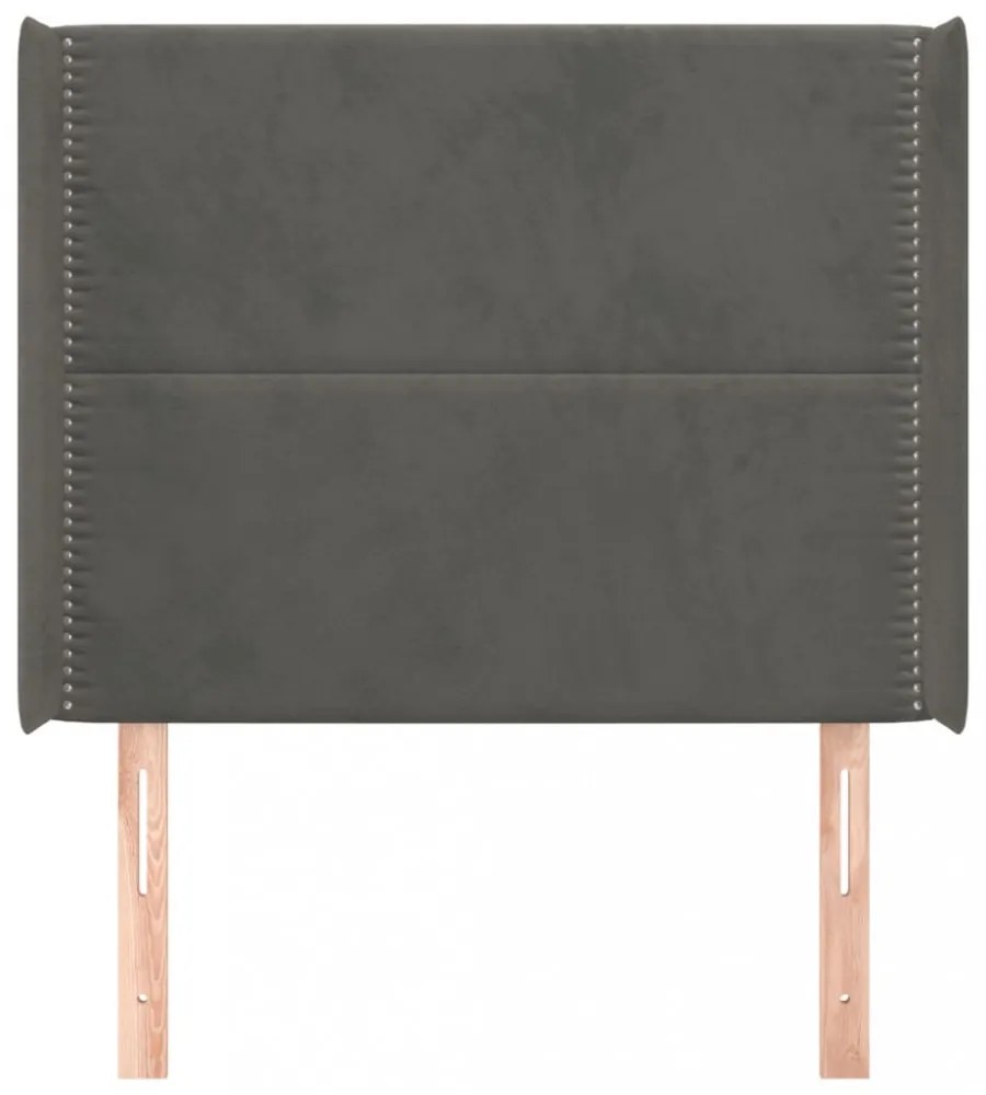 sötétszürke bársony fejtámla szárnyakkal 103x16x118/128 cm