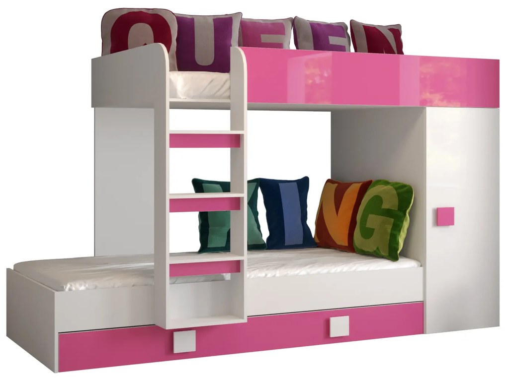 Kombinált gyerekágy 90 cm Toreno 2 (fehér + fényes fehér + fényes rózsaszín). 1083313
