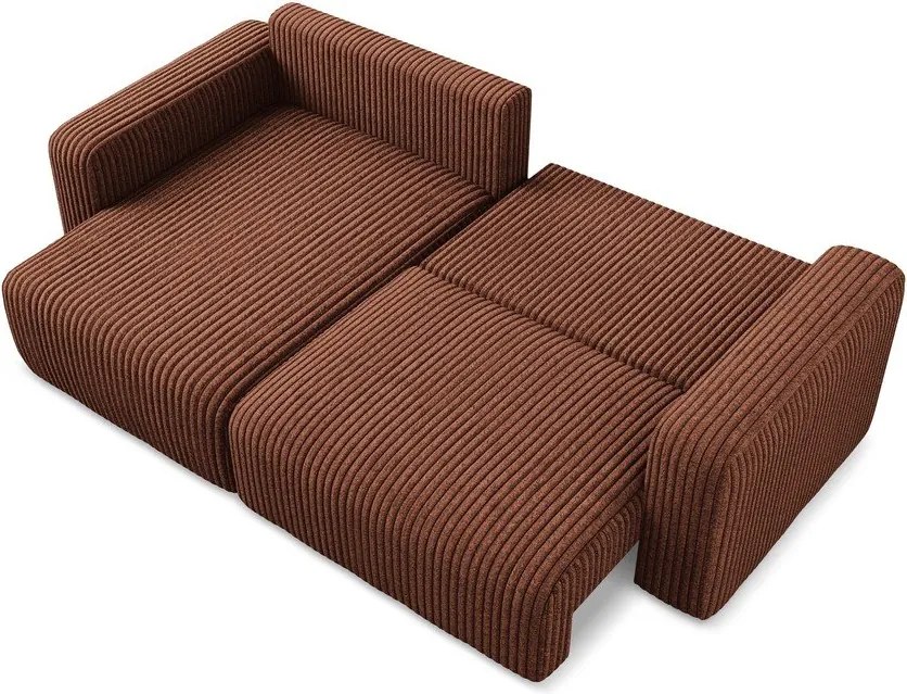 Terrakotta színű kordbársony kinyitható-tárolóhelyes sarokkanapé (bal oldali-heverő résszel) Kona – Makamii