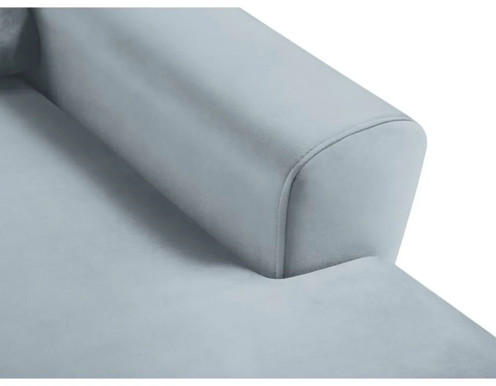 Világoskék bársony kinyitható tárolóhelyes sarokkanapé (jobb oldali-heverő résszel) Kyoto – Cosmopolitan Design