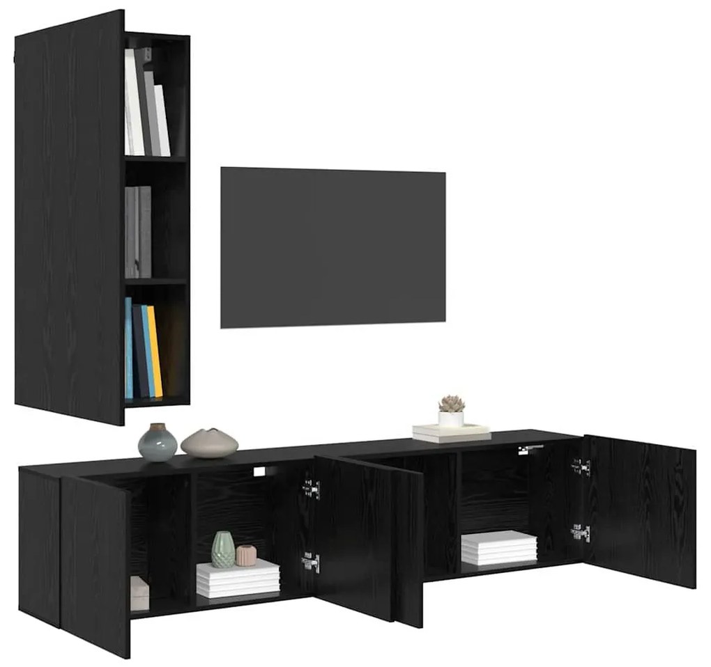 TV falit kabinet szett 5 pcs Musta tammi Faanyag