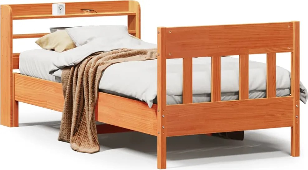 vidaXL viaszbarna tömör fenyőfa ágy matrac nélkül 75 x 190 cm