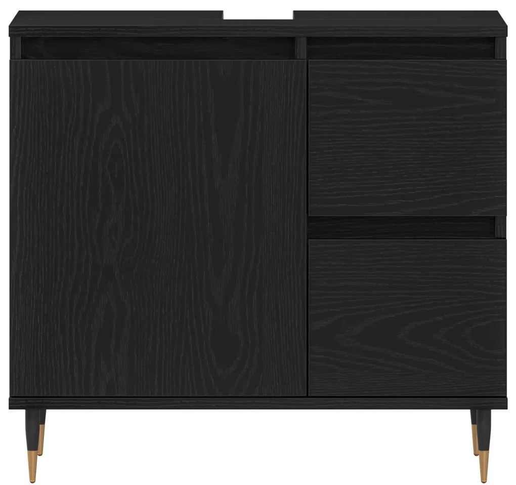 Fürdőszobai Mosdókagyló Szekrény Fekete Tölgy 65x33x60 cm Mérnöki Fa