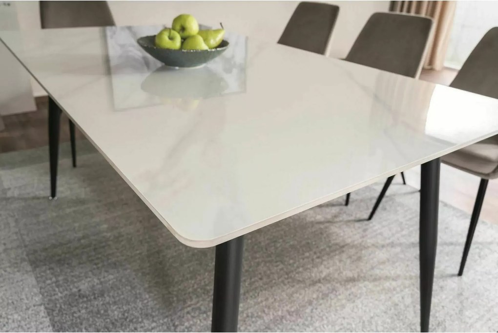 Étkezőasztal RION 130x70 cm kerámia asztallappal, fehér márvány