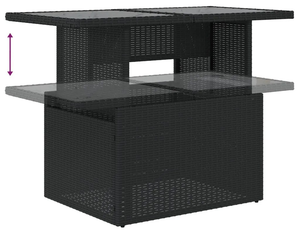 7 Részes Kerti Kanapé Szett Párnákkal Fekete Poly Rattan, 2-üléses Kerti Kanapé Párnákkal Fekete Poly Rattan