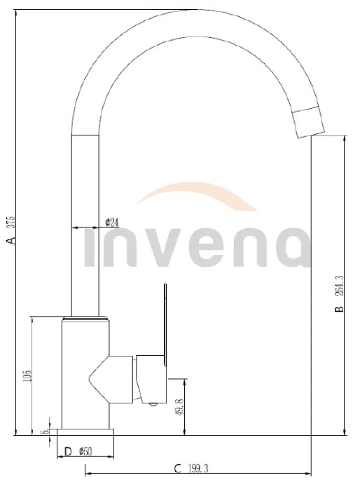 Invena Iron, szabadon álló mosogató csaptelep, acél, INV-BZ-53-L23-L