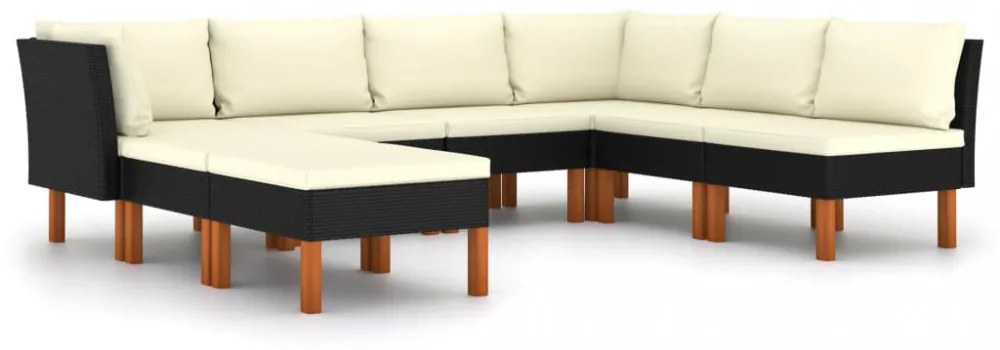 vidaXL 8 részes fekete polyrattan kerti ülőgarnitúra párnákkal
