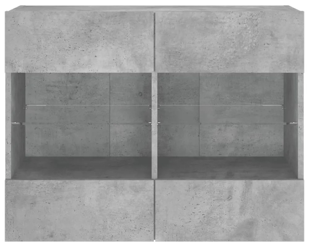 betonszürke falra szerelhető TV-szekrény LED-del 78,5x30x60,5cm