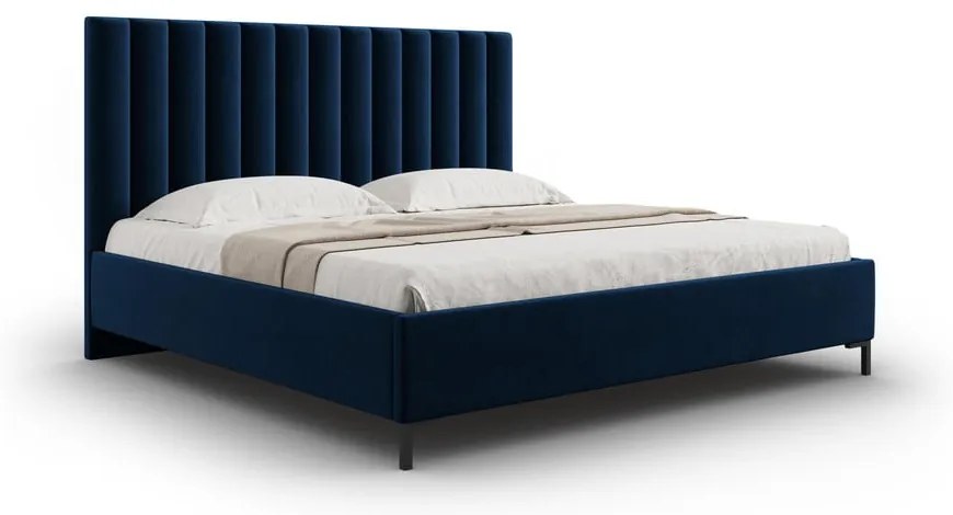 Sötétkék kárpitozott ágyneműtartós franciaágy ágyráccsal 180x200 cm Casey – Mazzini Beds