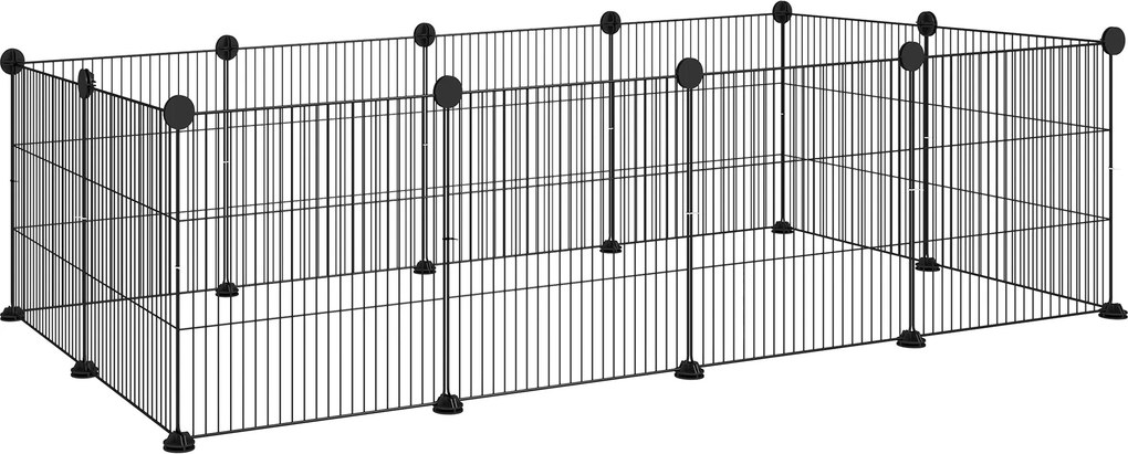 PawHut Fém Kerítés Kisállatoknak 12 Panelel – Levehető DIY Design Süni és Nyúl Számára 140x70x35 cm Fekete | Aosom