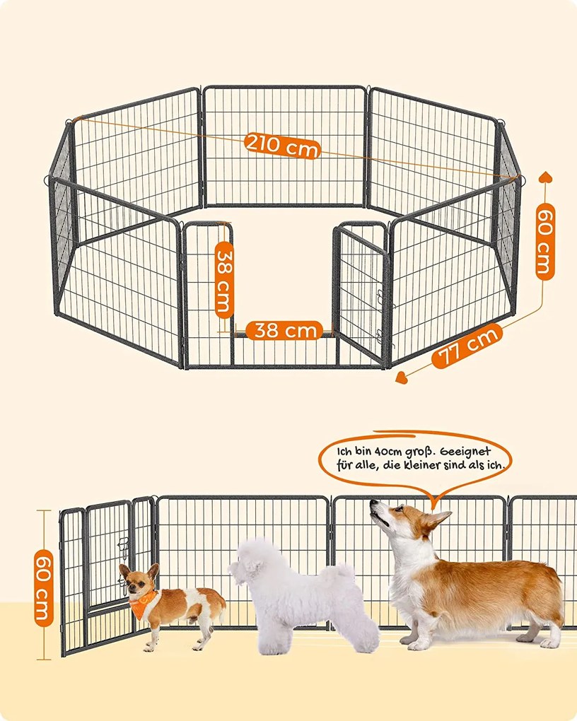 Kutya kennel, kutyaketrec, 8 paneles kisállat-járóka 77 x 60 cm | FEANDREA
