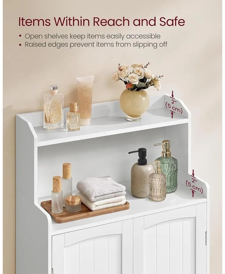 Fürdőszobai szekrény, tároló egység 2 ajtóval, 2 állítható polccal, fehér