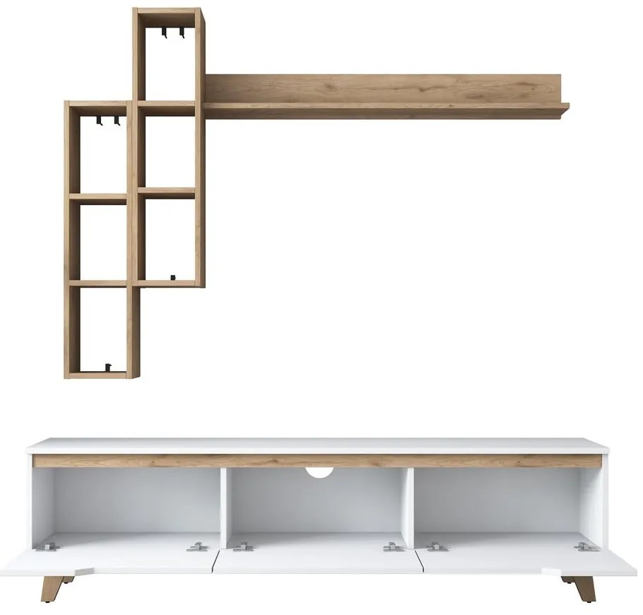 Fehér-natúr színű nappali bútor szett diófa dekorral 180x49 cm Linh – Kalune Design