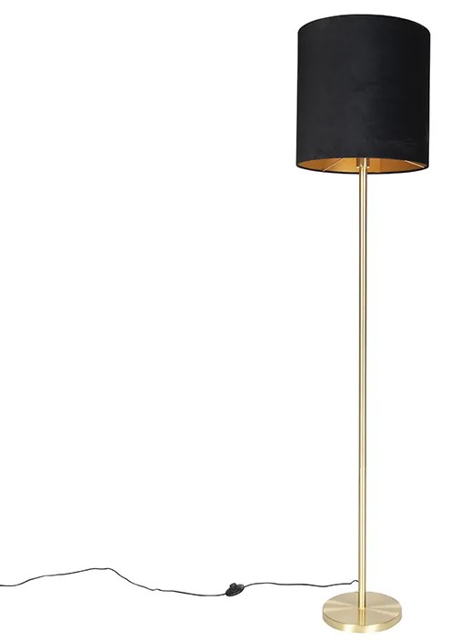 Klasszikus állólámpa sárgarézzel és fekete búrával 40 cm - Simplo