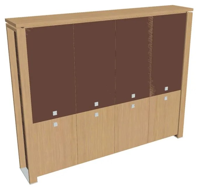 Verno+ magas szekrény 260 x 46 x 210 cm, kombinált ajtó, világos tölgy / barna