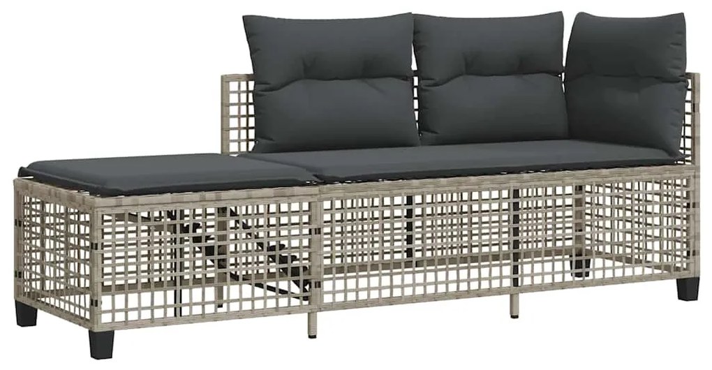 3 részes szürke polyrattan kerti sarokkanapészett párnákkal