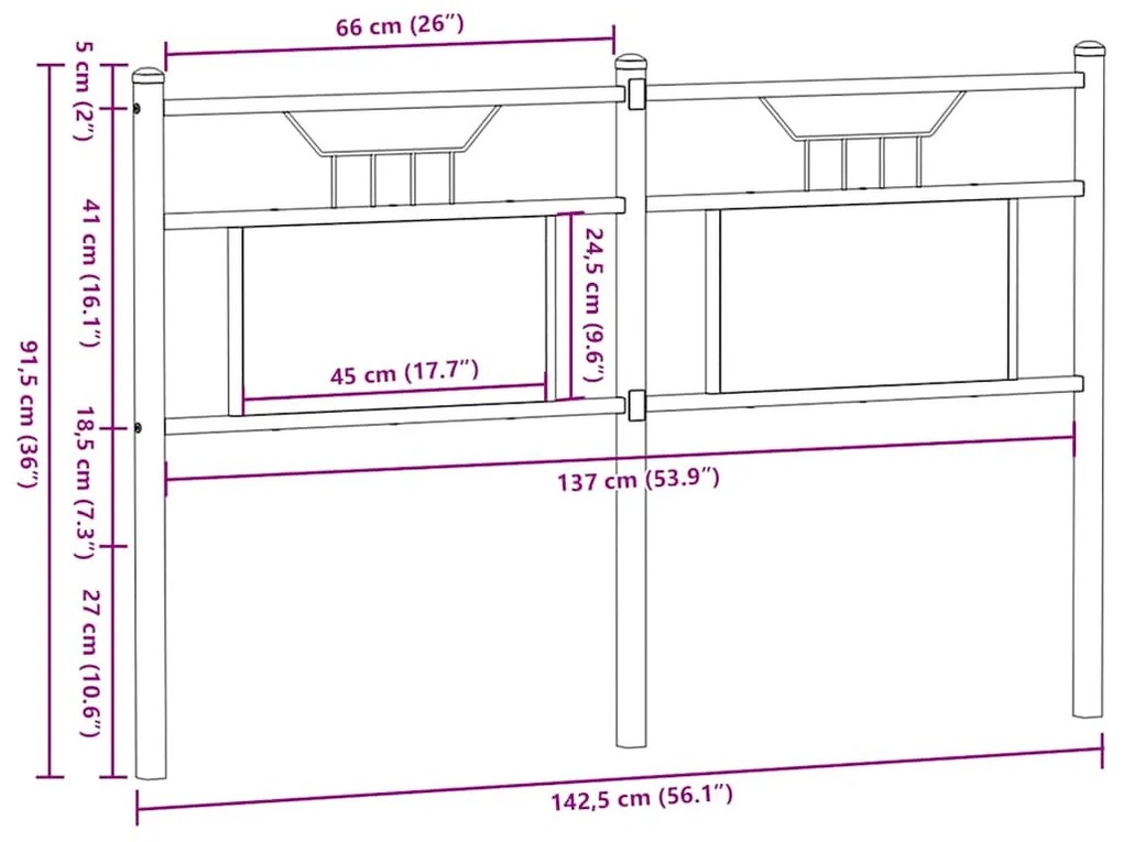 füstös tölgy színű szerelt fa és acél fejtámla 137 cm