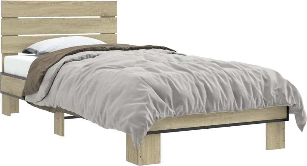 vidaXL sonoma tölgyszínű szerelt fa és fém ágykeret 90 x 200 cm