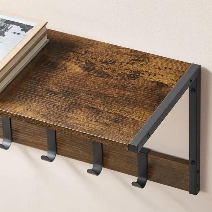 2 db fali polc szett, MDF + fém, öreg tölgy/fekete színben, 50×24×27 cm – ABP-E1083 WT