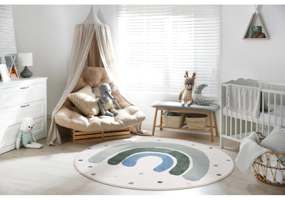 Zöld-elefántcsont színű gyerek szőnyeg ø120 cm Joyful Mint – FD
