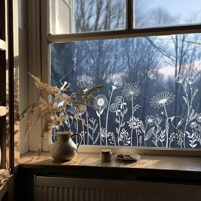 Ablakfólia virágok öntapadós nappali hálószoba konyha 150x39