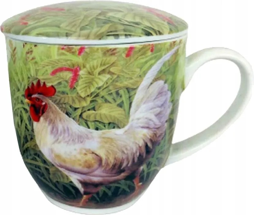 Porcelán bögre kakas befőző szűrővel, befőzővel