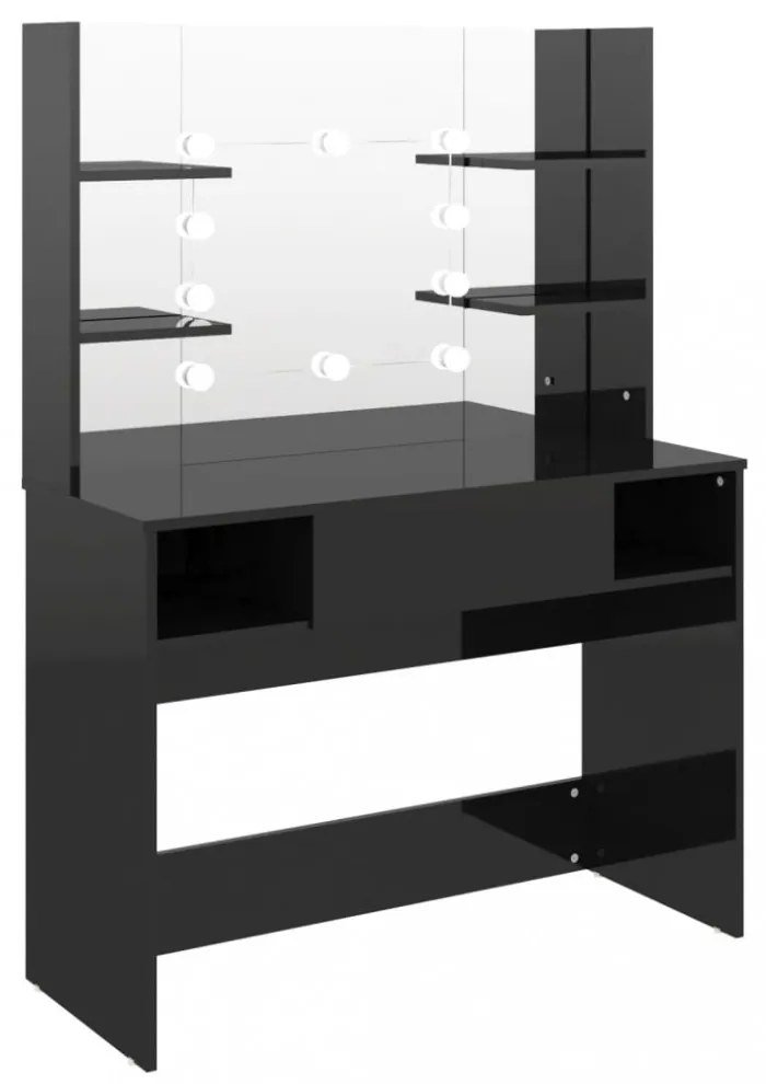 fényes fekete LED-es MDF sminkasztal 100 x 40 x 135 cm