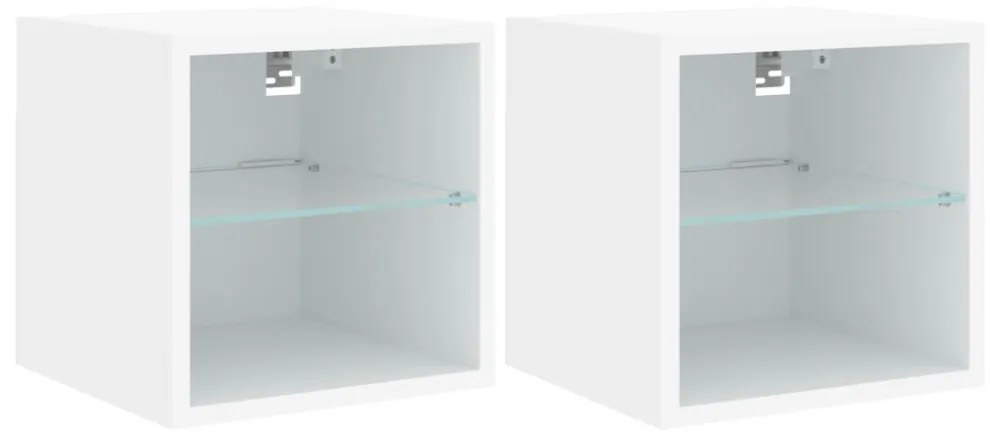 2 db fehér falra szerelhető TV-szekrény LED-ekkel 30x28,5x30 cm