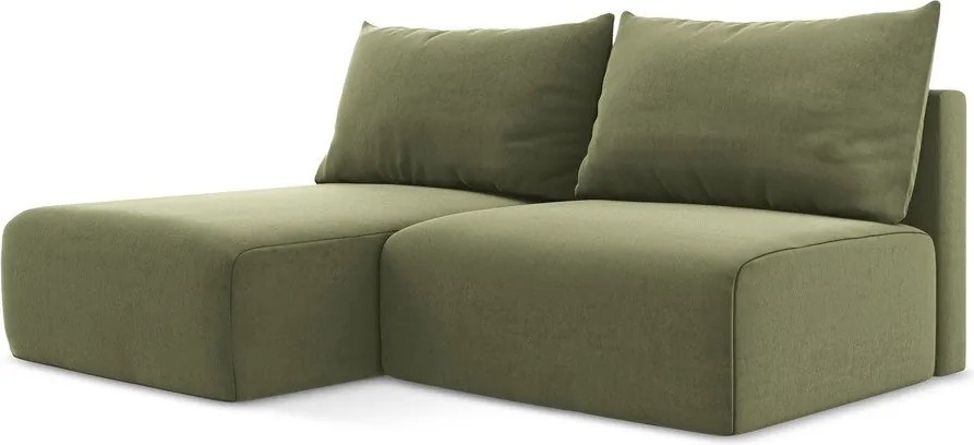 Zöld bársony kinyitható-tárolóhelyes sarokkanapé (bal oldali-heverő résszel) Kalena – Makamii